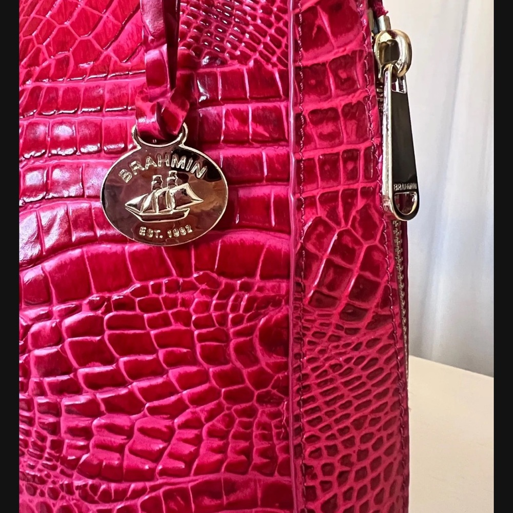 Brahmin Fuchsia Crocodile-Embossed Shoulder Bag|Good Condition - Picture 6 of 16